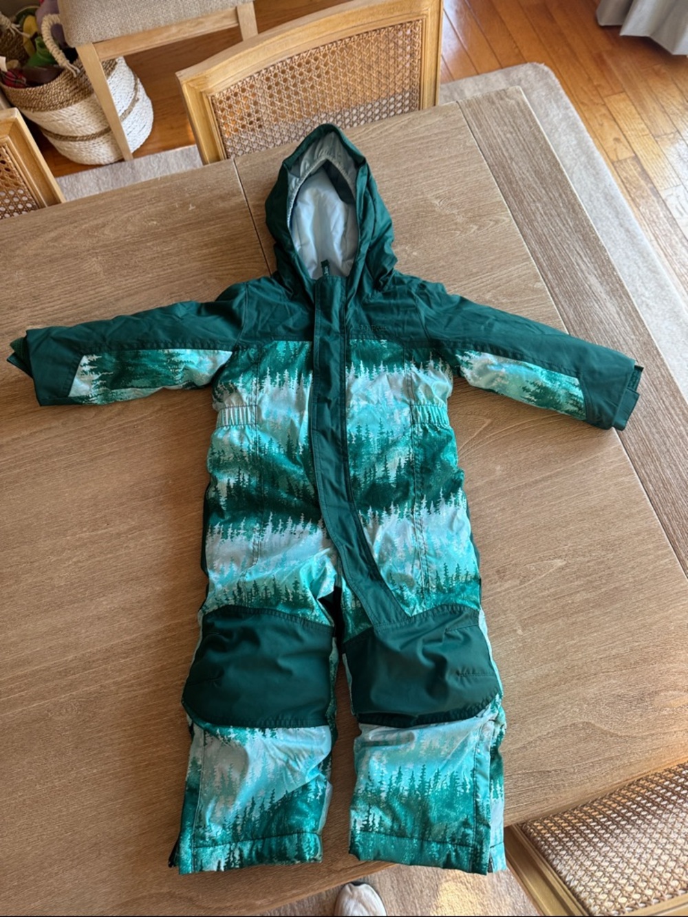 L.L. Bean Kids Green Forest-Print Puffer Snowsuit- 2T